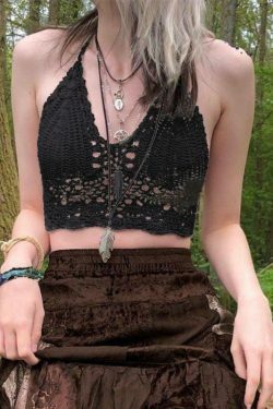 Y2K Crochet Knit Halter Crop Top - Coquette Aesthetic, Grunge Style, Cute Tops