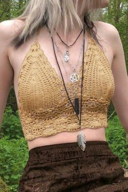 Y2K Crochet Knit Halter Crop Top - Coquette Aesthetic, Grunge Style, Cute Tops
