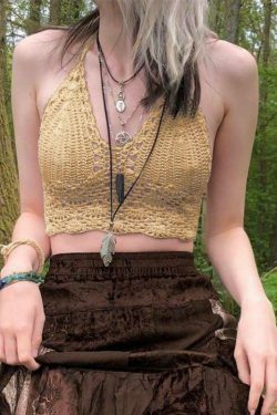Y2K Crochet Knit Halter Crop Top - Coquette Aesthetic, Grunge Style, Cute Tops