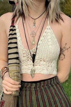 Y2K Crochet Knit Halter Crop Top - Coquette Aesthetic, Grunge Style, Cute Tops