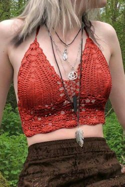 Y2K Crochet Knit Halter Crop Top - Coquette Aesthetic, Grunge Style, Cute Tops