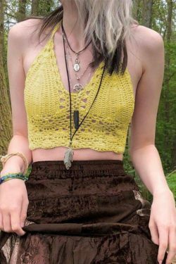 Y2K Crochet Knit Halter Crop Top - Coquette Aesthetic, Grunge Style, Cute Tops