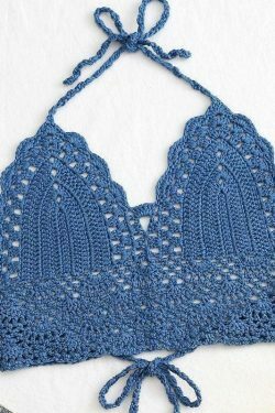 Y2K Crochet Knit Halter Crop Top - Coquette Aesthetic, Grunge Style, Cute Tops