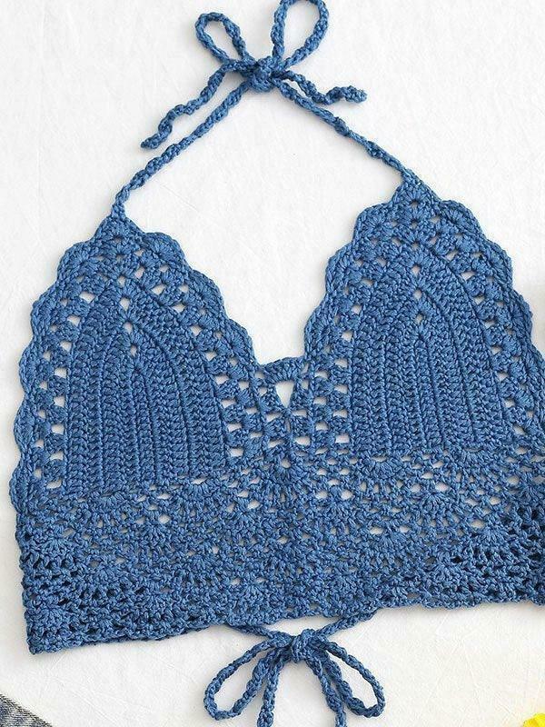 Y2K Crochet Knit Halter Crop Top - Coquette Aesthetic, Grunge Style, Cute Tops