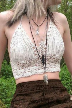 Y2K Crochet Knit Halter Crop Top - Coquette Aesthetic, Grunge Style, Cute Tops