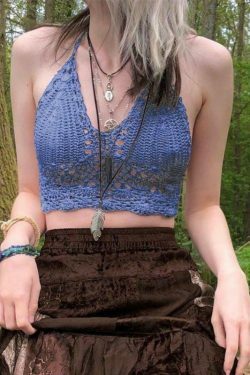 Y2K Crochet Knit Halter Crop Top - Coquette Aesthetic, Grunge Style, Cute Tops