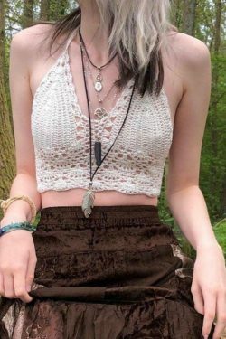 Y2K Crochet Knit Halter Crop Top - Coquette Aesthetic, Grunge Style, Cute Tops