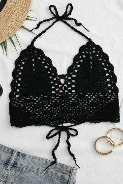 Y2K Crochet Knit Halter Crop Top - Coquette Aesthetic, Grunge Style, Cute Tops