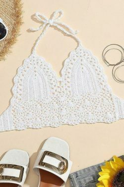 Y2K Crochet Knit Halter Crop Top - Coquette Aesthetic, Grunge Style, Cute Tops