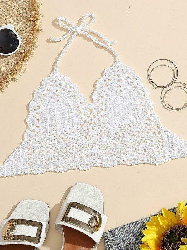 Y2K Crochet Knit Halter Crop Top - Coquette Aesthetic, Grunge Style, Cute Tops