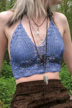 Y2K Crochet Knit Halter Crop Top - Coquette Aesthetic, Grunge Style, Cute Tops