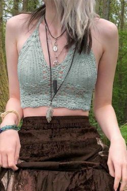 Y2K Crochet Knit Halter Crop Top - Coquette Aesthetic, Grunge Style, Cute Tops