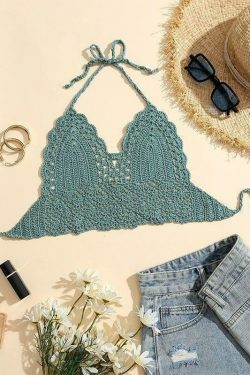 Y2K Crochet Knit Halter Crop Top - Coquette Aesthetic, Grunge Style, Cute Tops