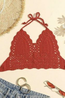 Y2K Crochet Knit Halter Crop Top - Coquette Aesthetic, Grunge Style, Cute Tops