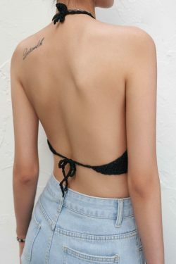 Y2K Crochet Knit Halter Crop Top - Coquette Aesthetic, Grunge Style, Cute Tops