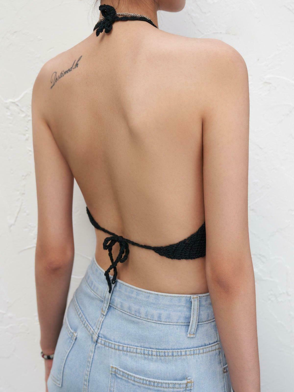 Y2K Crochet Knit Halter Crop Top - Coquette Aesthetic, Grunge Style, Cute Tops