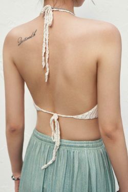 Y2K Crochet Knit Halter Crop Top - Coquette Aesthetic, Grunge Style, Cute Tops