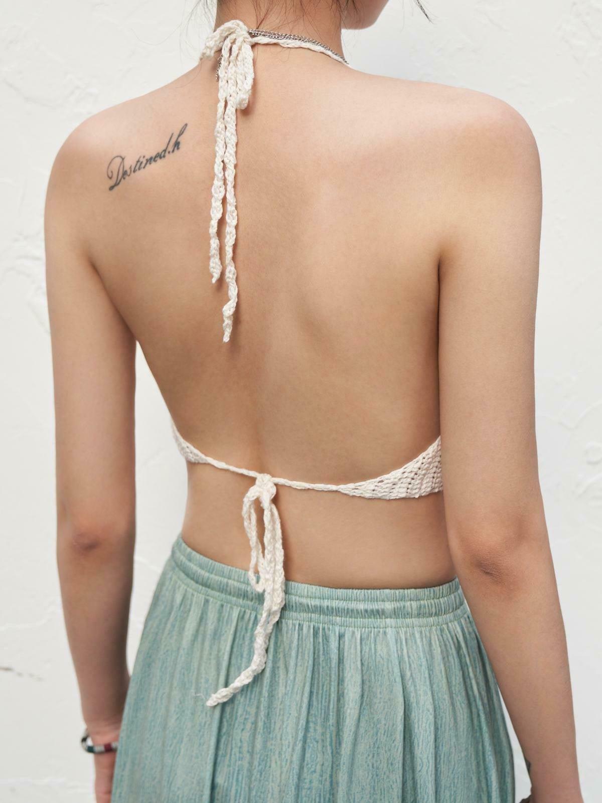 Y2K Crochet Knit Halter Crop Top - Coquette Aesthetic, Grunge Style, Cute Tops