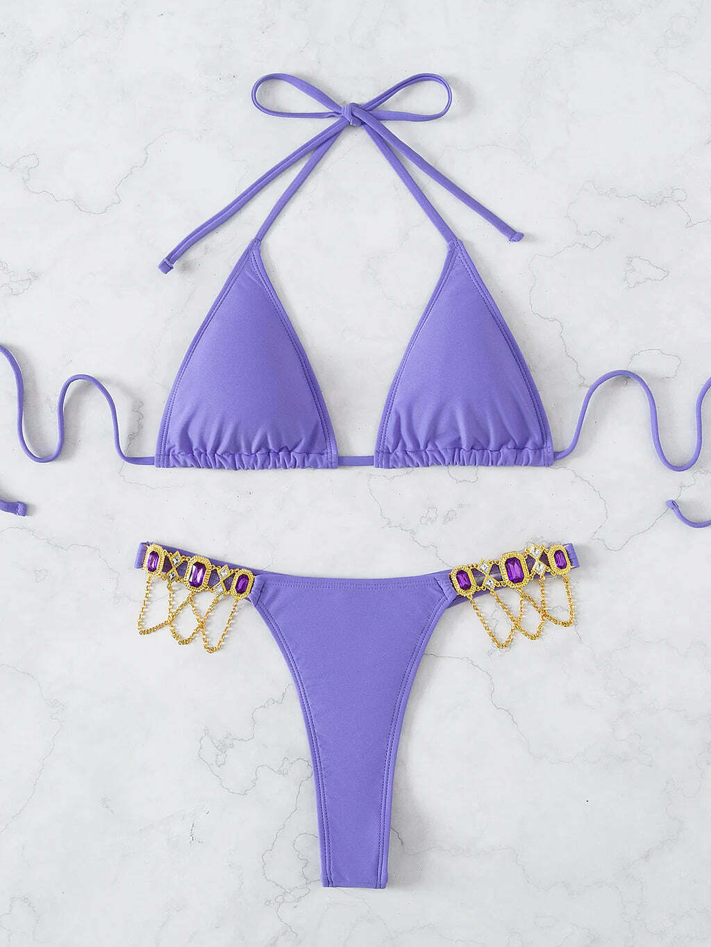 Y2K Crystal Chain Strap Halter Bikini - Coquette Aesthetic Swimwear for Women Y2K Crystal Chain Strap Halter Bikini - Coquette Aesthetic Swimwear for Women