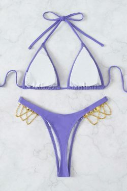 Y2K Crystal Chain Strap Halter Bikini - Coquette Aesthetic Swimwear for Women