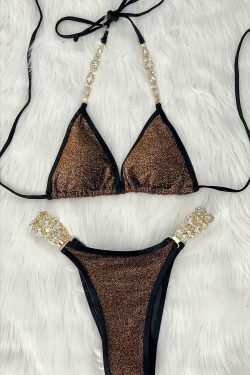 Y2K Crystal Diamond Split Swimsuit for Beach Vacation - Women's Fashion