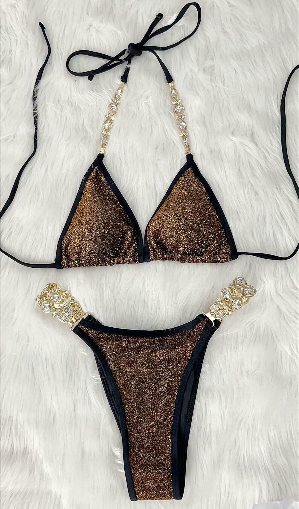 Y2K Crystal Diamond Split Swimsuit for Beach Vacation - Women's Fashion