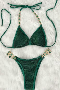 Y2K Crystal Diamond Split Swimsuit for Beach Vacation - Women's Fashion