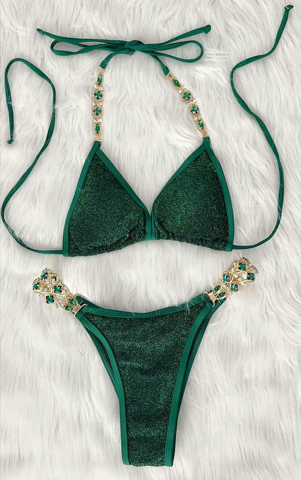 Y2K Crystal Diamond Split Swimsuit for Beach Vacation - Women's Fashion