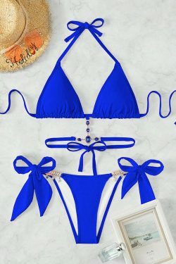 Y2K Crystal Diamond Strap Backless Beach Bikini - Coquette Aesthetic Swimwear