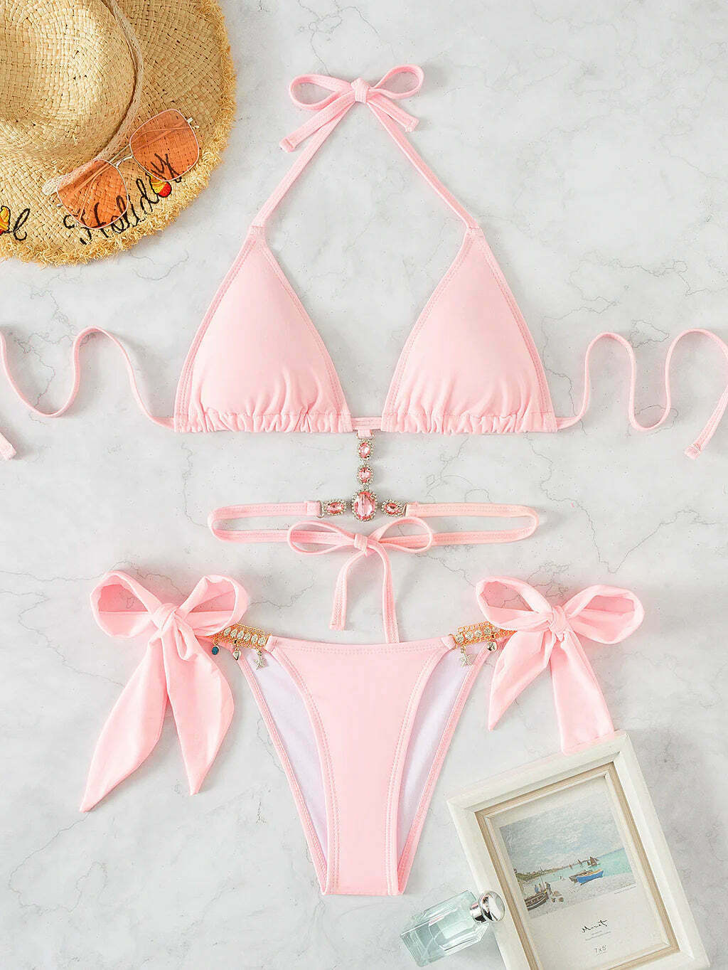 Y2K Crystal Diamond Strap Backless Beach Bikini - Coquette Aesthetic Swimwear Y2K Crystal Diamond Strap Backless Beach Bikini - Coquette Aesthetic Swimwear