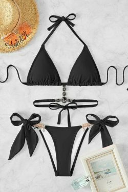 Y2K Crystal Diamond Strap Backless Beach Bikini - Coquette Aesthetic Swimwear