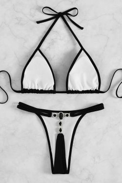 Y2K Crystal Diamond Thong Beach Bikini - Coquette Aesthetic Swimwear for Women