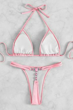Y2K Crystal Diamond Thong Beach Bikini - Coquette Aesthetic Swimwear for Women