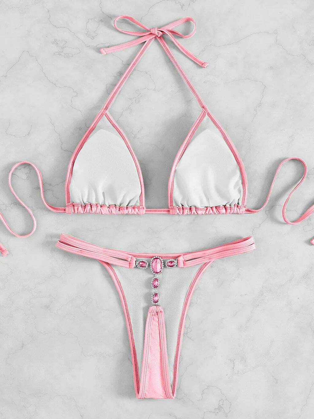 Y2K Crystal Diamond Thong Beach Bikini - Coquette Aesthetic Swimwear for Women