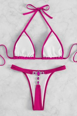 Y2K Crystal Diamond Thong Beach Bikini - Coquette Aesthetic Swimwear for Women