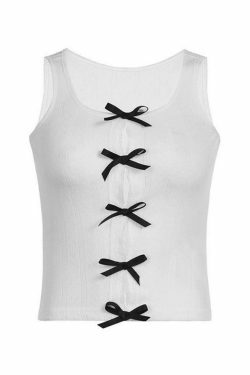 Y2K Cutout Bow Slim Tank Top: Coquette Aesthetic, Grunge Style, Pastel Goth, Cute Tops, Cargo Skirt