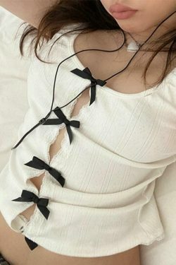 Y2K Cutout Bow Slim Tank Top: Coquette Aesthetic, Grunge Style, Pastel Goth, Cute Tops, Cargo Skirt