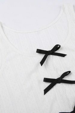 Y2K Cutout Bow Slim Tank Top: Coquette Aesthetic, Grunge Style, Pastel Goth, Cute Tops, Cargo Skirt
