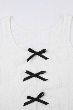 Y2K Cutout Bow Slim Tank Top: Coquette Aesthetic, Grunge Style, Pastel Goth, Cute Tops, Cargo Skirt