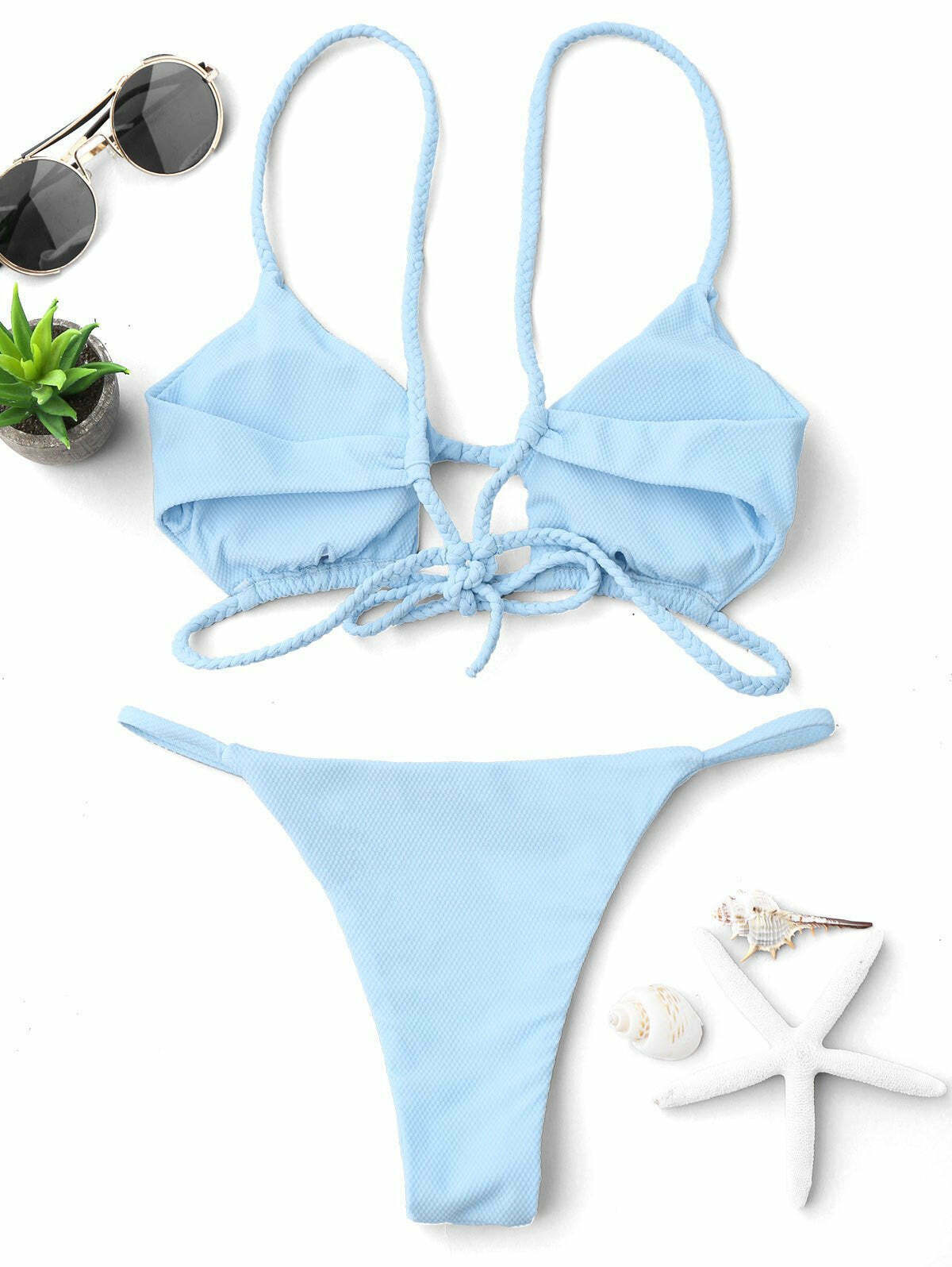 Y2K Cutout Braided Bralette String Bikini Set - Coquette Aesthetic, Grunge Style, Pastel Goth Y2K Cutout Braided Bralette String Bikini Set - Coquette Aesthetic, Grunge Style, Pastel Goth
