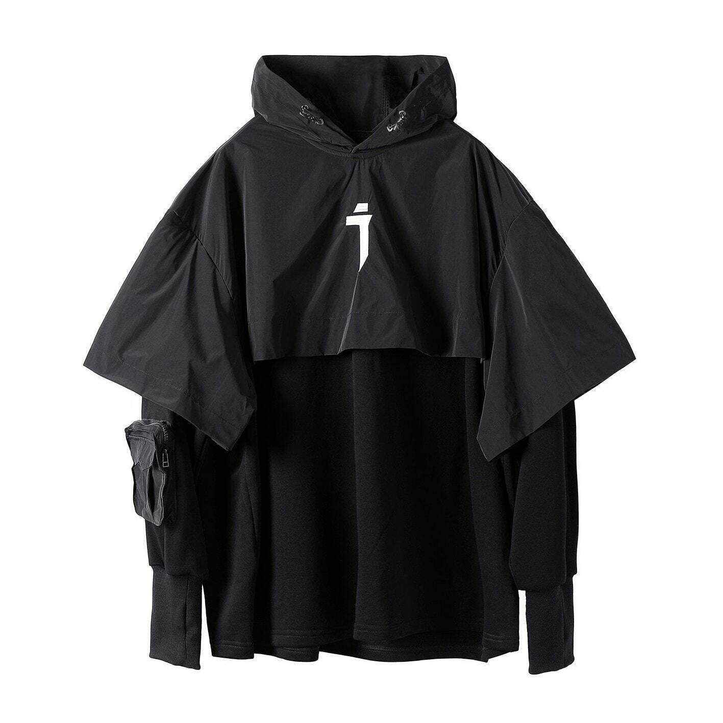 Y2K Cyberpunk Poncho Cape Hoodie - Coquette Aesthetic, Grunge Style, Pastel Goth Y2K Cyberpunk Poncho Cape Hoodie - Coquette Aesthetic, Grunge Style, Pastel Goth
