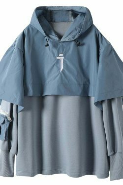 Y2K Cyberpunk Poncho Cape Hoodie - Coquette Aesthetic, Grunge Style, Pastel Goth