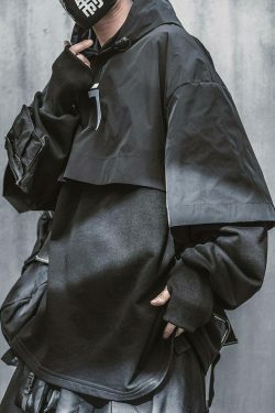 Y2K Cyberpunk Poncho Cape Hoodie - Coquette Aesthetic, Grunge Style, Pastel Goth