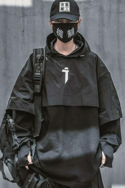 Y2K Cyberpunk Poncho Cape Hoodie - Coquette Aesthetic, Grunge Style, Pastel Goth