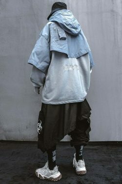 Y2K Cyberpunk Poncho Cape Hoodie - Coquette Aesthetic, Grunge Style, Pastel Goth