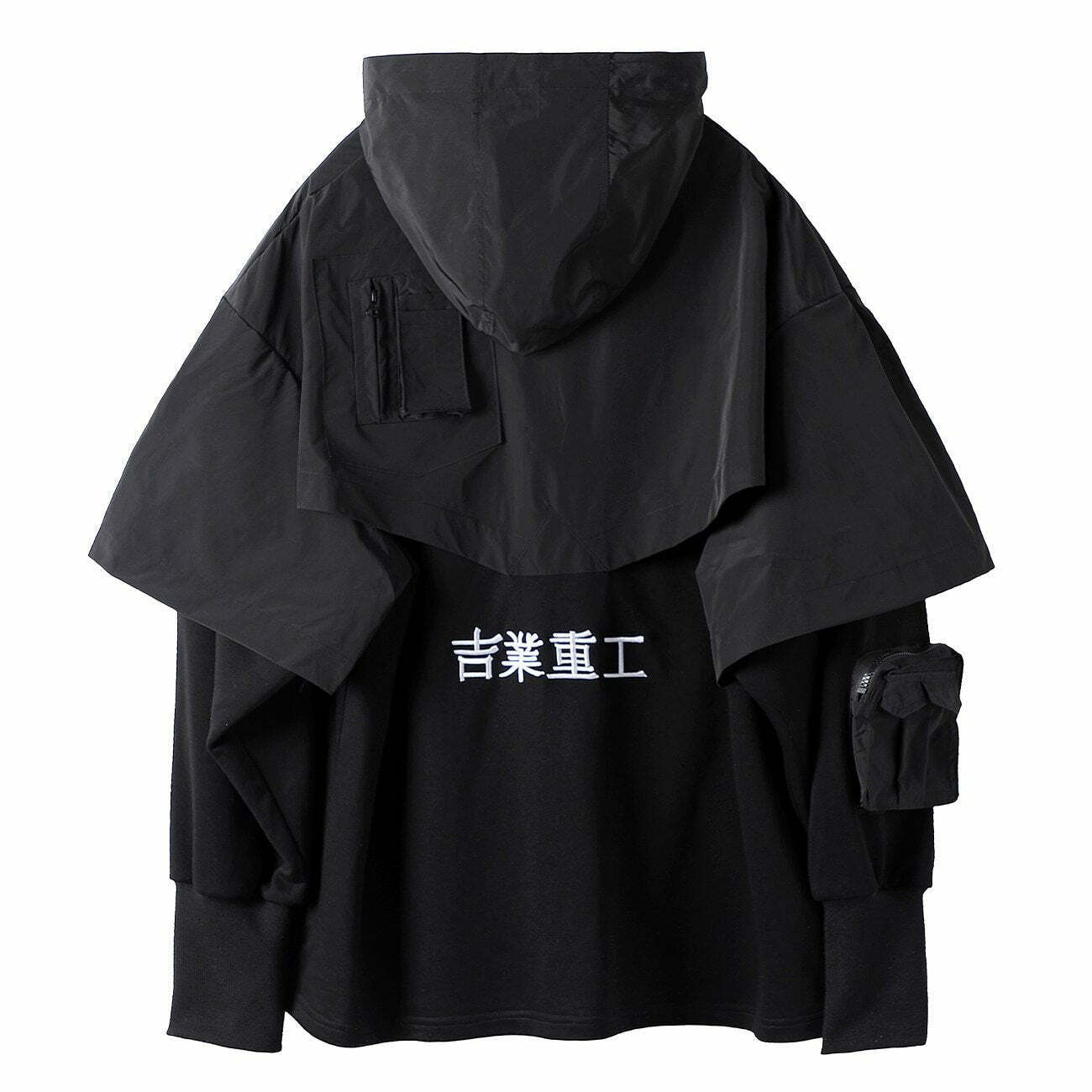 Y2K Cyberpunk Poncho Cape Hoodie - Coquette Aesthetic, Grunge Style, Pastel Goth Y2K Cyberpunk Poncho Cape Hoodie - Coquette Aesthetic, Grunge Style, Pastel Goth