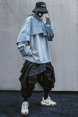 Y2K Cyberpunk Poncho Cape Hoodie - Coquette Aesthetic, Grunge Style, Pastel Goth