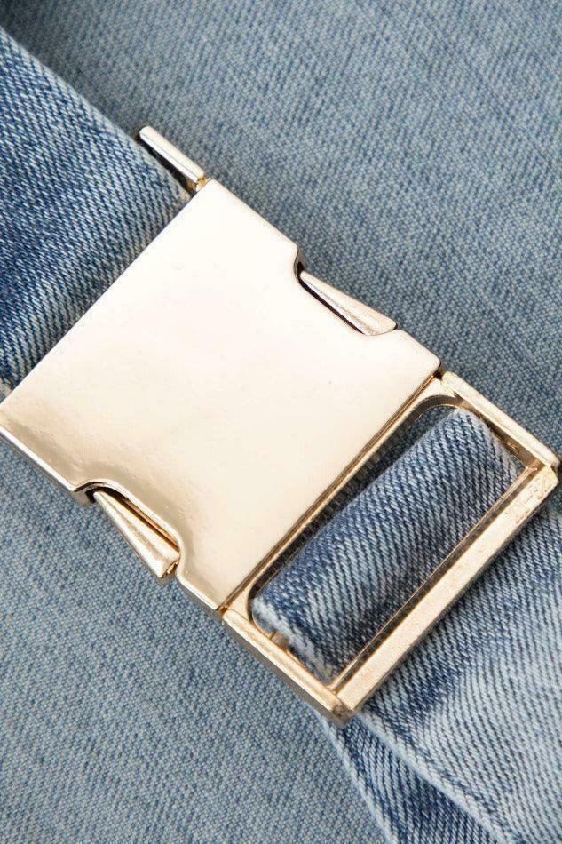 Y2K Denim Buckle Sleeveless Top - Coquette Aesthetic Grunge Style - Cute Pastel Goth Fashion