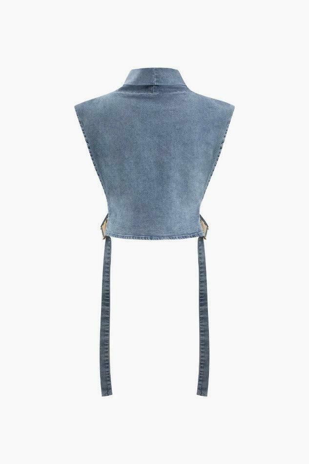 Y2K Denim Buckle Sleeveless Top - Coquette Aesthetic Grunge Style - Cute Pastel Goth Fashion