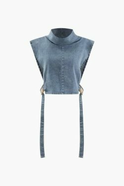 Y2K Denim Buckle Sleeveless Top - Coquette Aesthetic Grunge Style - Cute Pastel Goth Fashion